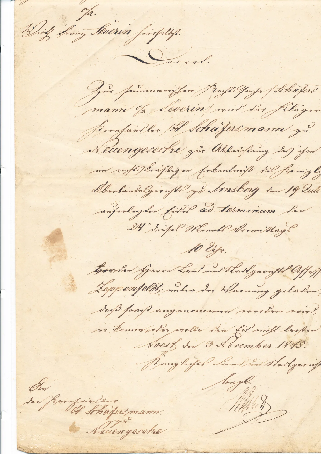 unbekanntes Dokument von 1845